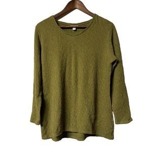 J. Jill Pure Jill Long Sleeved Textured Shirt V-Neck Olive Green Size Small